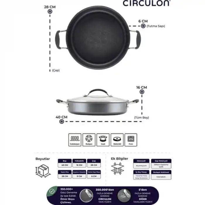 Circulon 28 cm Kapaklı Sığ Tencere