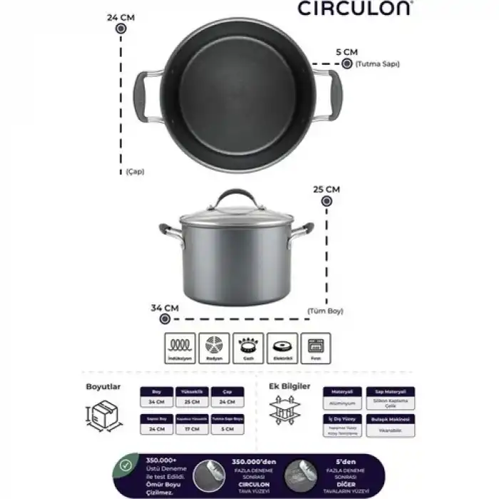 Circulon 24 cm Kapaklı Xl Derin Tencere