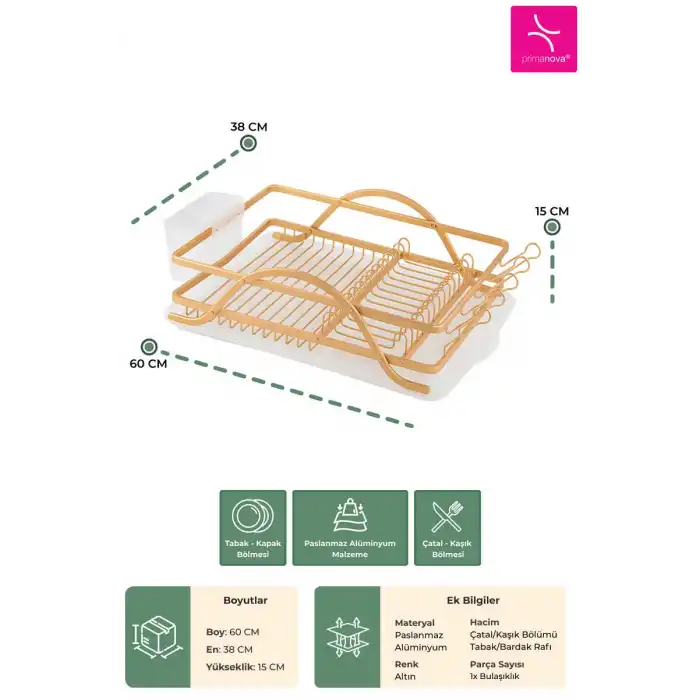 Bianka Bulaşık Sepeti Alüminyum Gold