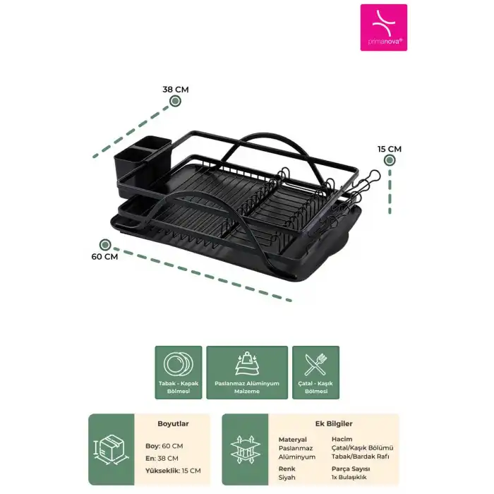 Bianka Bulaşık Sepeti Alüminyum Siyah