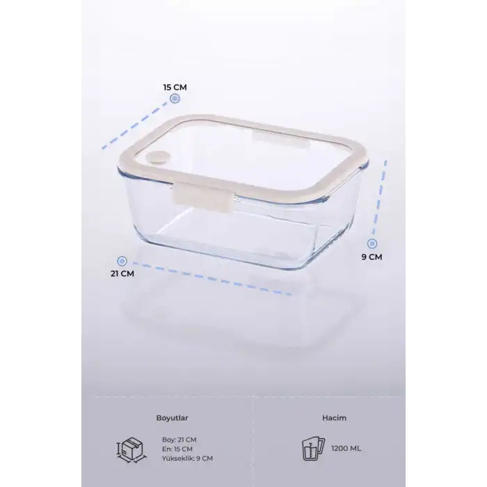 Fika Glace Vakumlu Cam Saklama Kabı 1200 Ml Bej