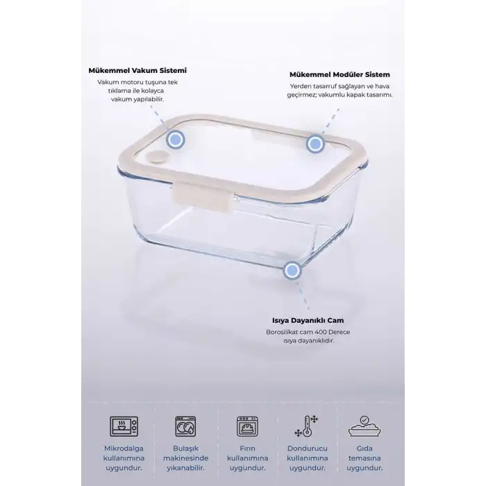 Fika Glace Vakumlu Cam Saklama Kabı 1200 Ml Bej