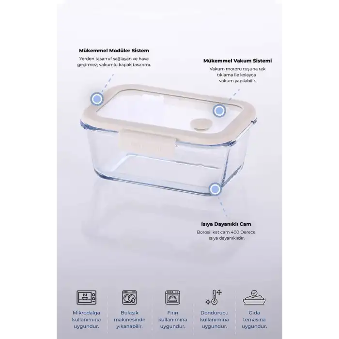 Fika Glace Vakumlu Cam Saklama Kabı 800 Ml Bej