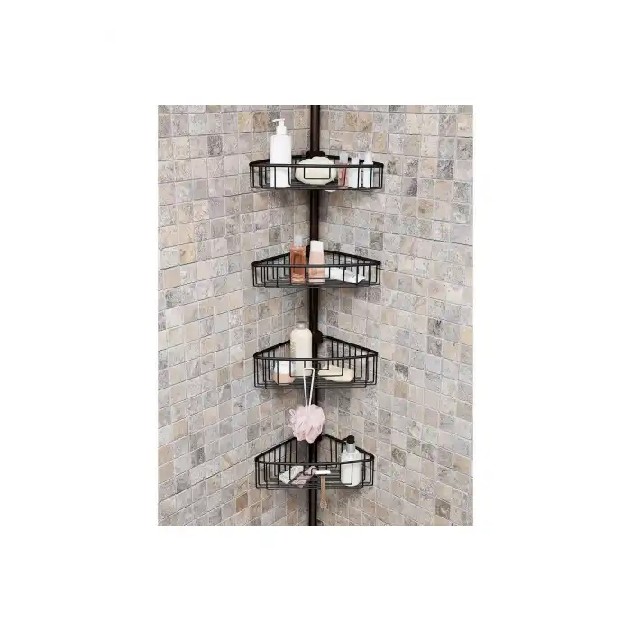 Aluminyum 4 Raflı Yaylı Banyo Köşe Seti Siyah