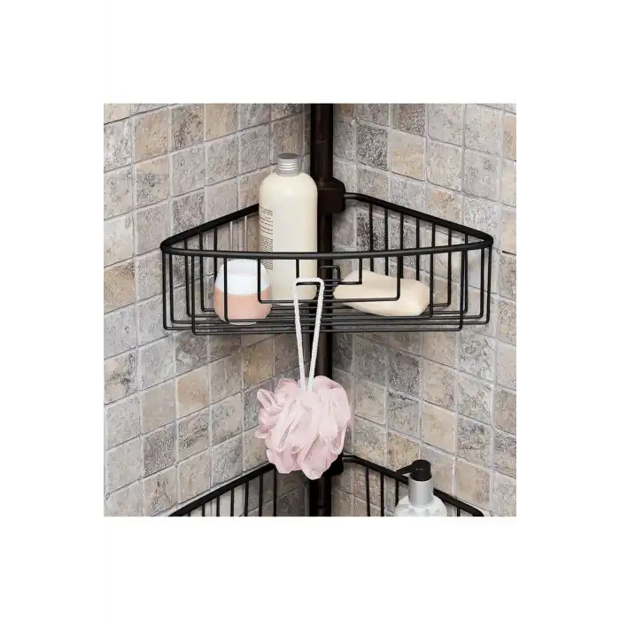 Aluminyum 4 Raflı Yaylı Banyo Köşe Seti Siyah