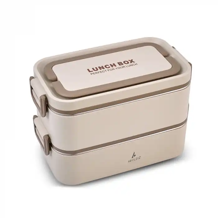 Bento Lunch Box Bej 2000 Ml. Sosluklu