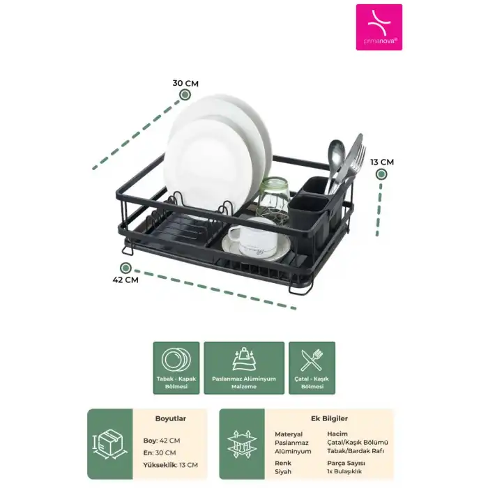 Bianka Alüminyum Siyah Paslanmaz Mini Bulaşık Sepeti