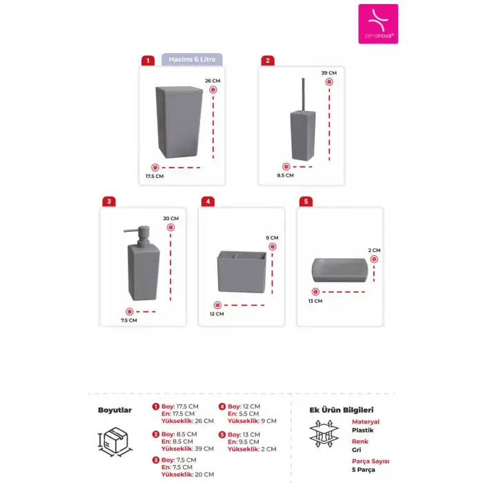 Biga 5 Parça Banyo Seti Gri