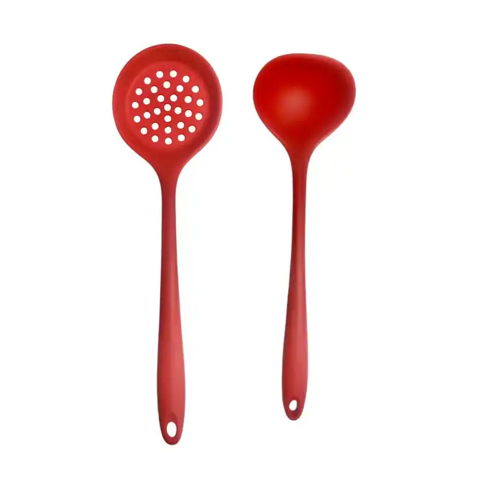 Burcummm Silikon 2 li Uzun Kepçe Kevgir Seti Kırmızı