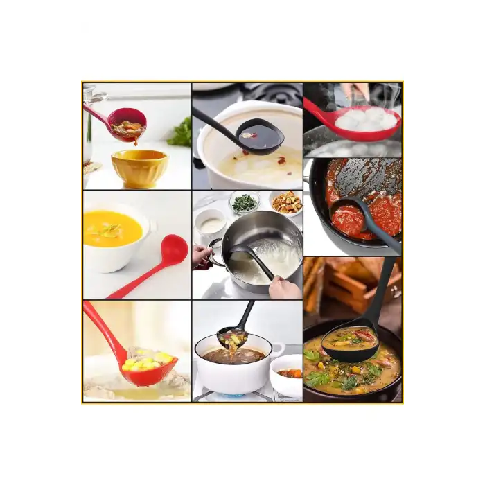 Burcummm Silikon 2 li Uzun Kepçe Seti Kırmızı & Siyah