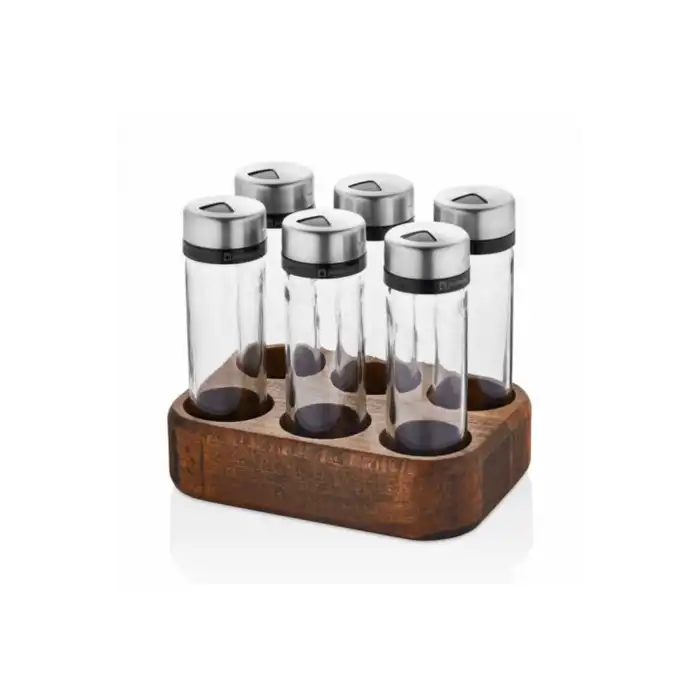 Burcummm Wenge Ağacı Standlı 6 lI Tuzluk & Biberlik & Baharatlık