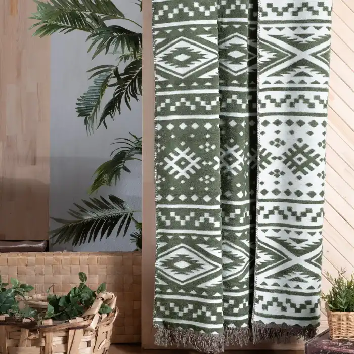 Etno V2 Çift Kişilik Battaniye Yeşil