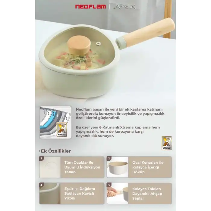 Fika Apex Seramik Kaplama İndüksiyonlu Sos Tenceresi 18 CM - Bej
