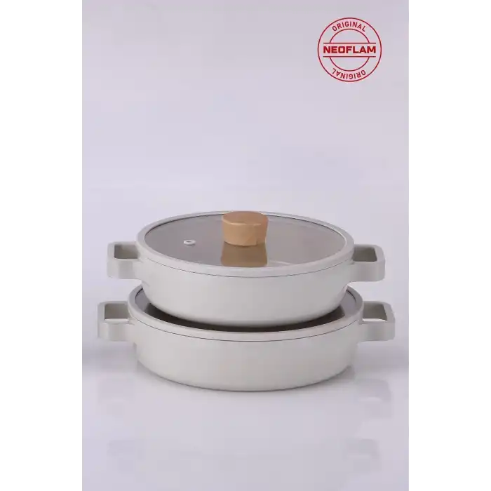 Fika Cam Kapaklı Alüminyum Xtrema Kaplama Sahan Set 2li 20-22 cm. Bej