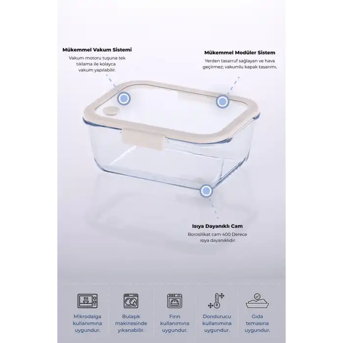 Fika Glace Vakumlu Cam Saklama Kabı 1900 Ml Bej