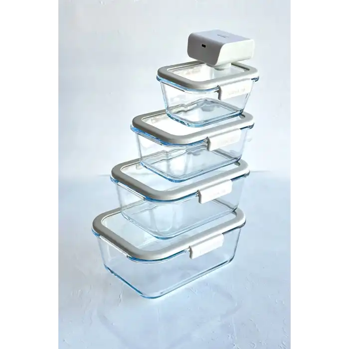 Fika Glace Vakumlu Cam Saklama Kabı Bej 5 Parça Set