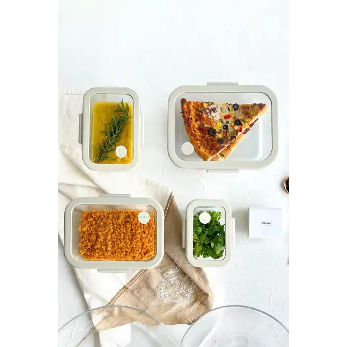 Fika Glace Vakumlu Cam Saklama Kabı Bej 5 Parça Set