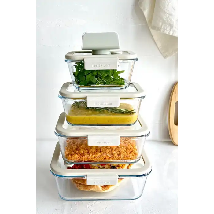 Fika Glace Vakumlu Cam Saklama Kabı Bej 5 Parça Set