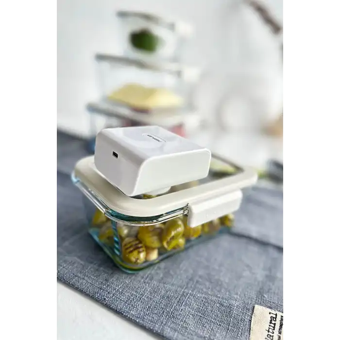 Fika Glace Vakumlu Cam Saklama Kabı Bej 5 Parça Set