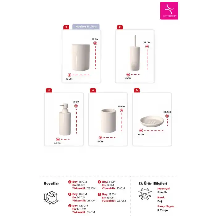 Flores 5 Parça Banyo Seti Bej