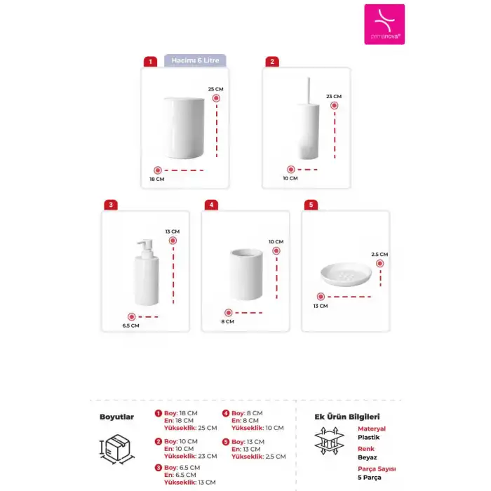 Flores 5 Parça Banyo Seti Beyaz