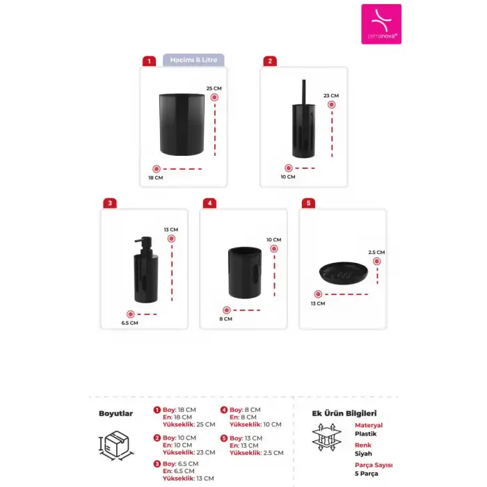 Flores 5 Parça Banyo Seti Siyah