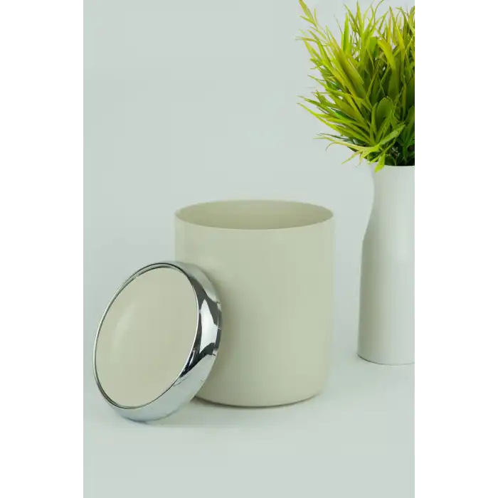 Lima Döner Kapaklı Banyo Mutfak Ofis Çöp Kovası Krom Dekorlu Bej 6 Lt