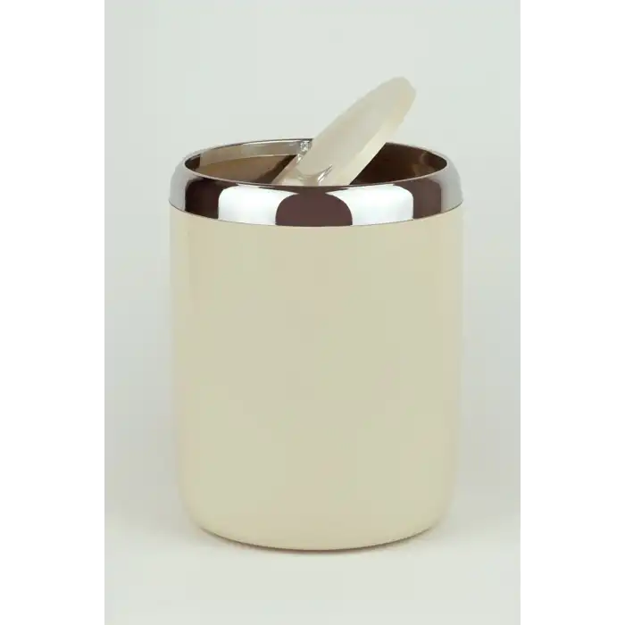 Lima Döner Kapaklı Banyo Mutfak Ofis Çöp Kovası Krom Dekorlu Bej 6 Lt