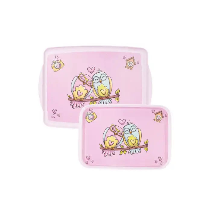 Melamin  Baykuş Desenli 2 Li Dikdörtgen Kaydırmaz Tepsi 30 * 34 - 24 * 41 Cm.