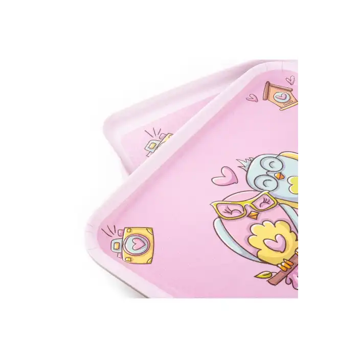 Melamin  Baykuş Desenli 2 Li Dikdörtgen Kaydırmaz Tepsi 30 * 34 - 24 * 41 Cm.