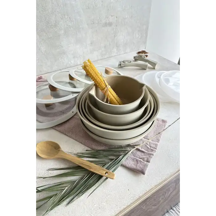 Midas 18 Parça Tencere Seti Çıkarılabilir Saplı İç İçe Geçebilen İndüksiyonlu