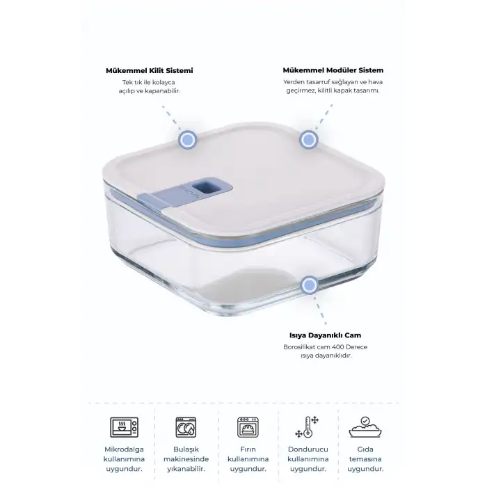 Perfect Seal Kare Cam Saklama Kabı 1100 Ml.