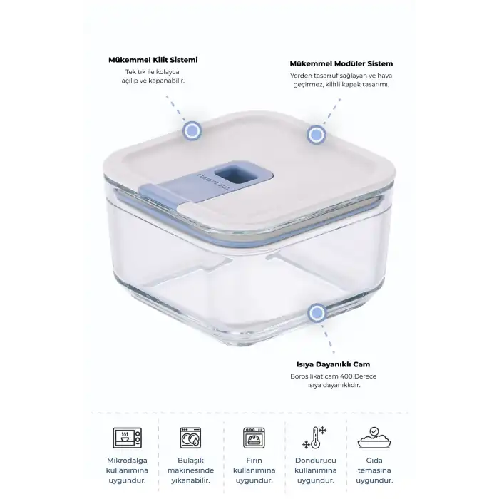 Perfect Seal Kare Cam Saklama Kabı 500 Ml.