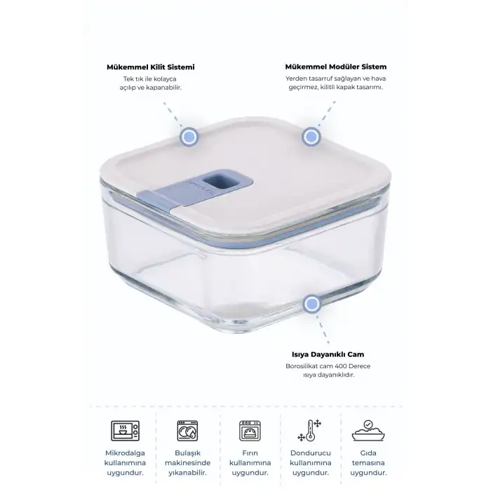 Perfect Seal Kare Cam Saklama Kabı 720 Ml.