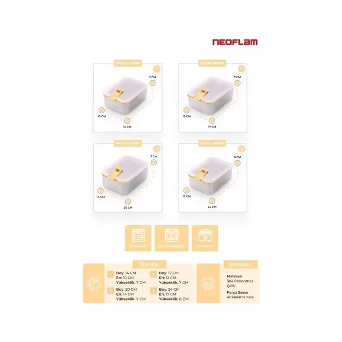 Perfect Seal Paslanmaz Çelik Saklama Kabı 4 Lü Set