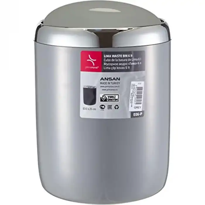 Lima Çöp Kovası Gri Plastik Gövde Krom Dekorlu 6 l.
