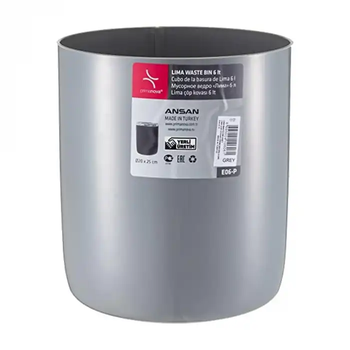 Lima Çöp Kovası Gri Plastik Gövde Krom Dekorlu 6 l.