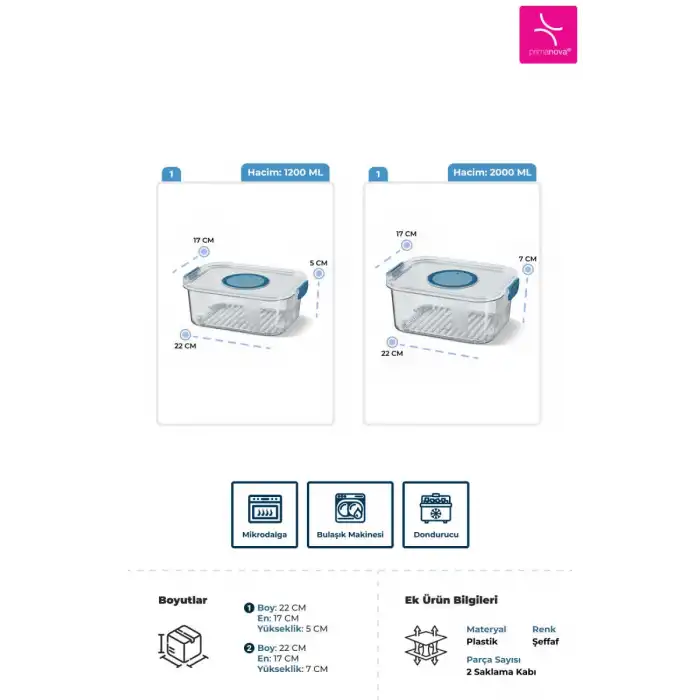 Seoul Buzdolabı Ürün Saklama Kabı 2li Set 1200-2000 Ml.