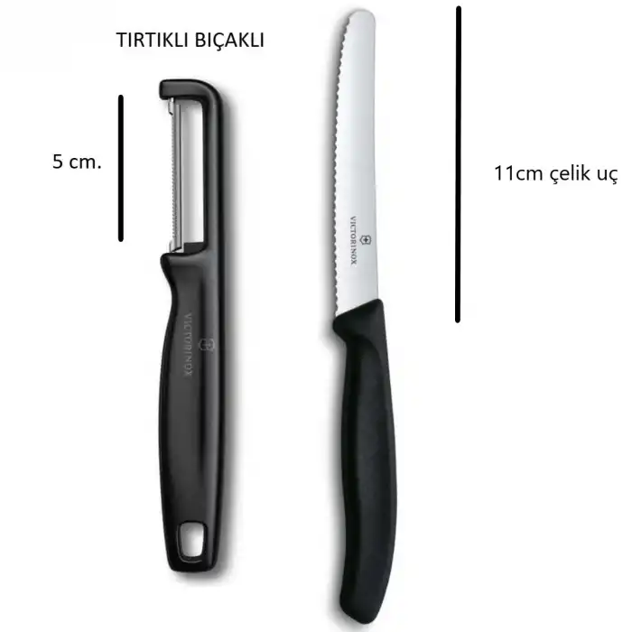 Siyah Soyacak & Bıçak Seti 2 li (Tırtıklı Kenar & Tırtıklı Kenar)