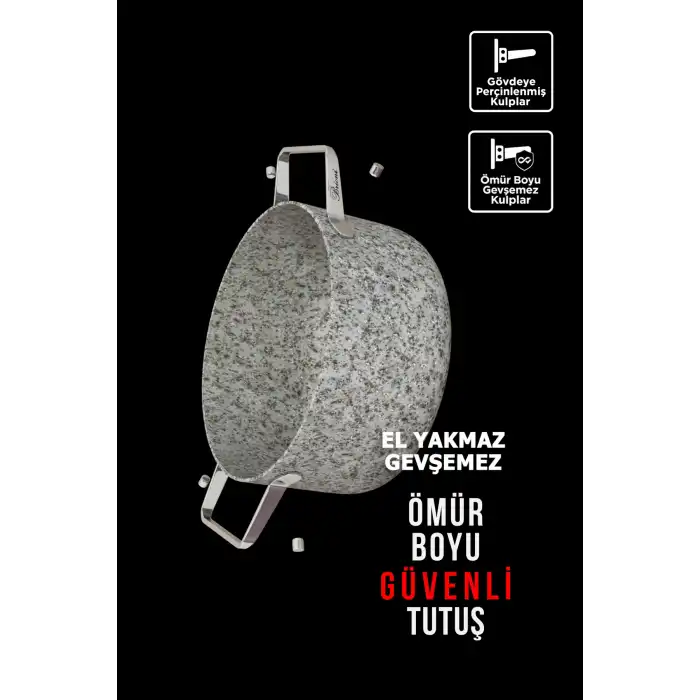 Stone-Age Çizilmez Yanmaz Yapışmaz 26 Basık Tencere - 26 Tava Seti 3 Parça