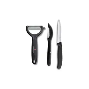 3lü Siyah Set Dik ve Sapan Soyacak & 10 cm. Tırtıklı Sivri Bıçak