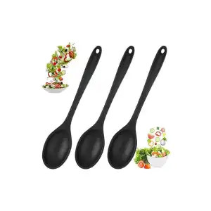 Burcummm 3 Lü Silikon Uzun Karıştırma Kaşığı Seti Siyah