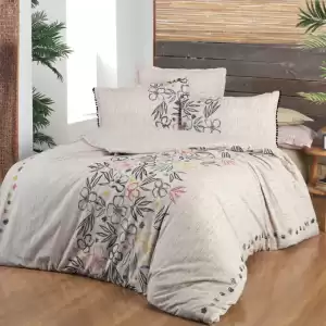 Amelia V1 Bej Flanel Çift Kişilik Nevresim Takımı