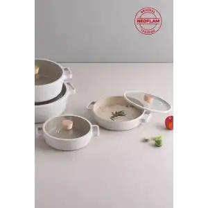 Fika Cam Kapaklı Alüminyum Xtrema Kaplama Sahan Set 2li 20-22 cm. Bej