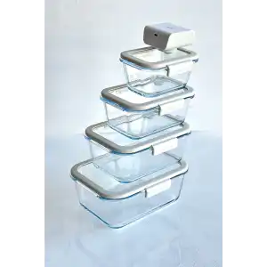 Fika Glace Vakumlu Cam Saklama Kabı Bej 5 Parça Set