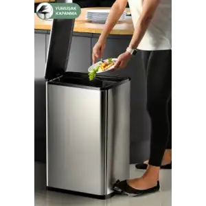 Satina Paslanmaz Çelik Pedallı Çöp Kovası 40 L.