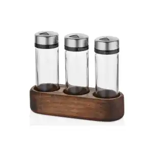 Wenge Ağacı Standlı 3 lü Tuzluk & Biberlik & Baharatlık