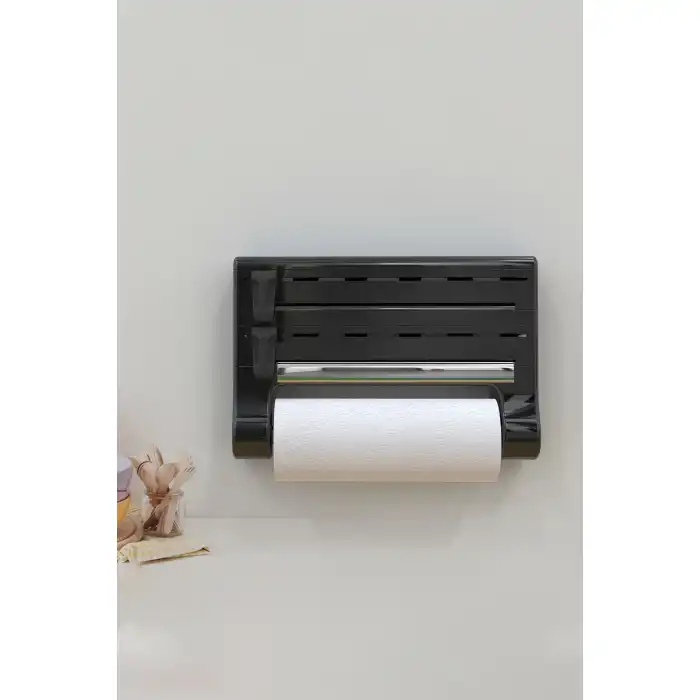 Mutfak Folyo ve Havlu Tutucusu Siyah