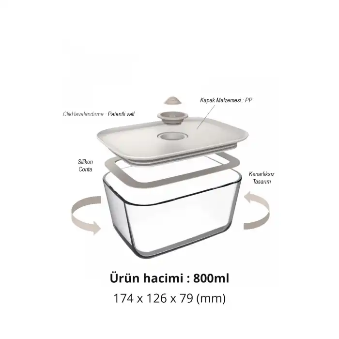 Fika Clik Dikdörtgen Saklama Kabı 800 ml. Bej