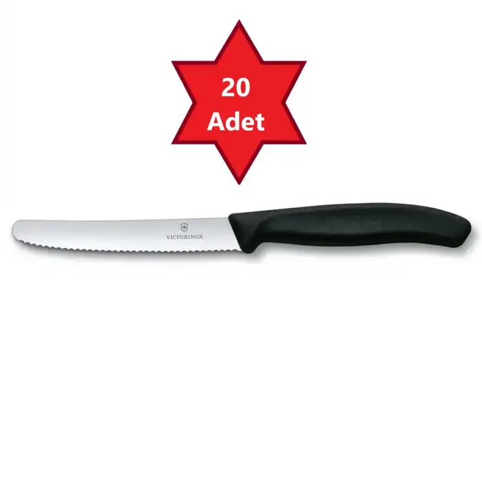 20 ad. 6.7833  Siyah 11 cm. Tırtıklı Doğrama Bıçağı Kamp Mutfağı BurcuBilluriye Toptan FY